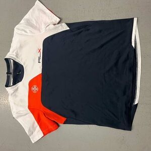 RLX Ralph Lauren performance polo shirt in red , blue , and white